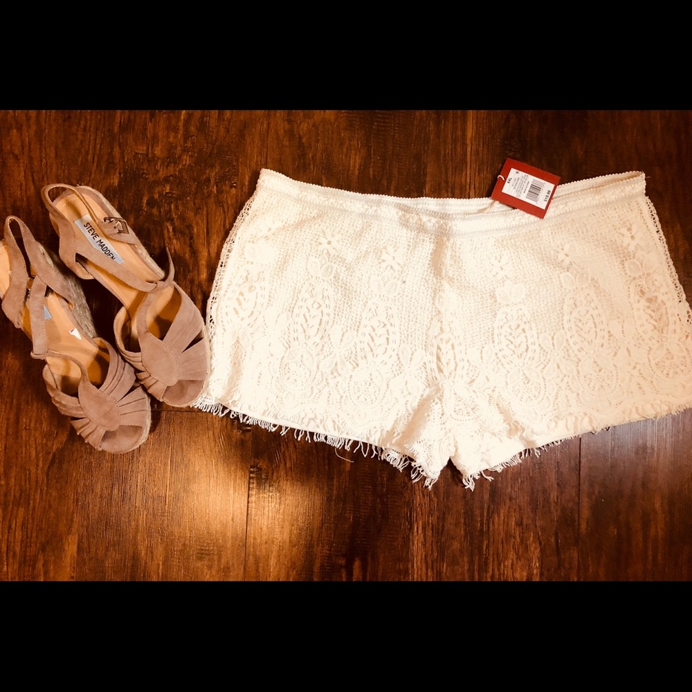 Cream crochet shorts